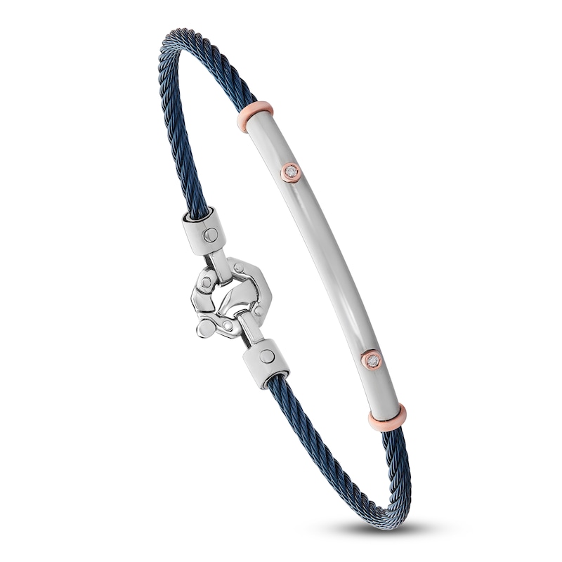 Main Image 5 of Baraka Men's Diamond Cord Bracelet 1/20 ct tw Stainless Steel, Dark Blue Ion Plating & 18K Rose Gold 7.75"