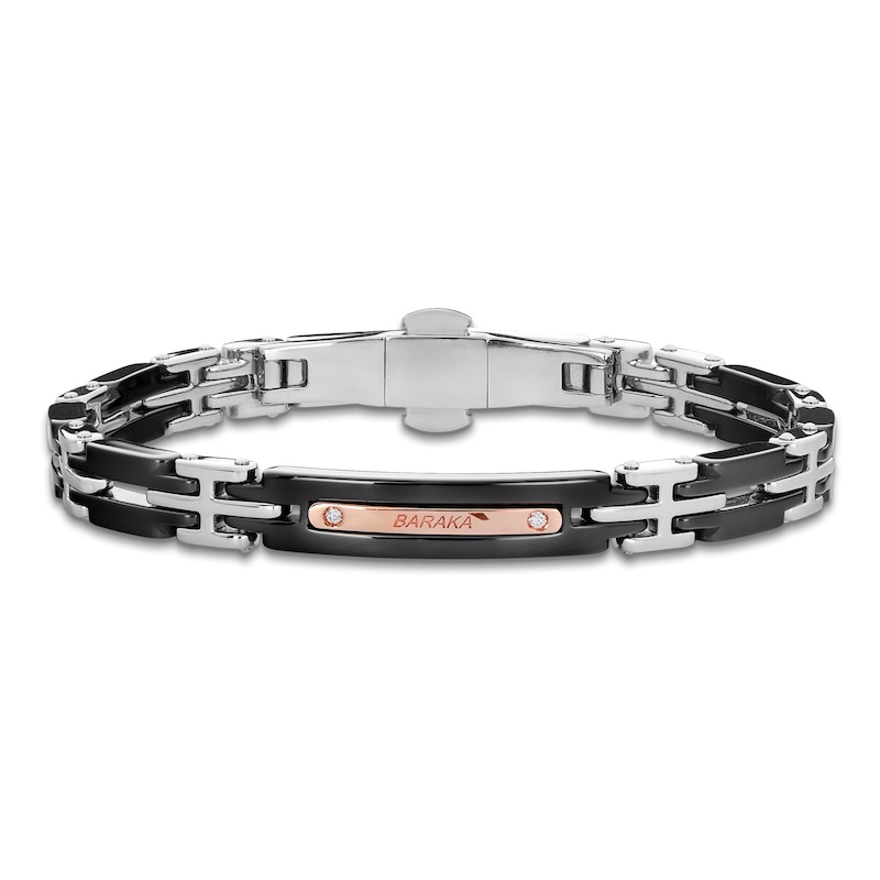 Main Image 1 of Baraka Men's Diamond Link Bracelet 1/20 ct tw Stainless Steel, Black Ceramic & 18K Rose Gold 7.75"