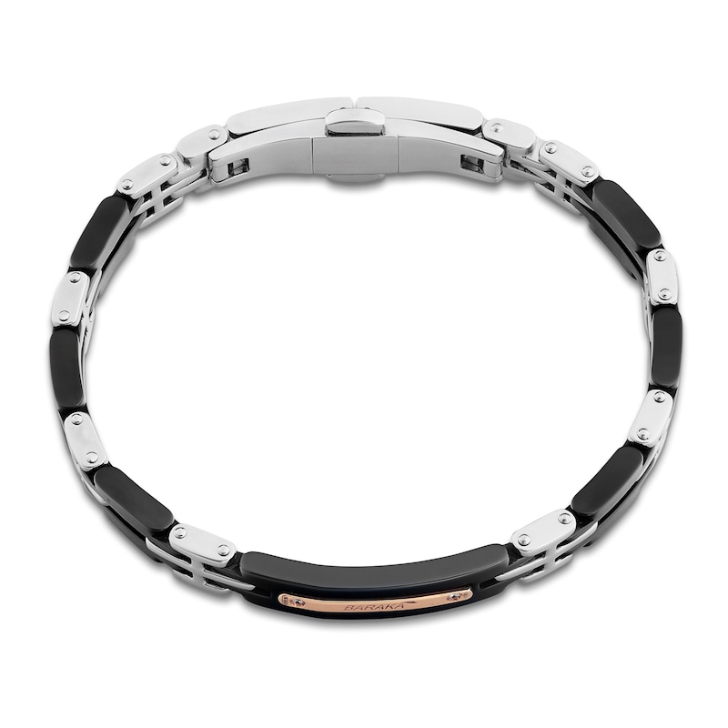 Main Image 2 of Baraka Men's Diamond Link Bracelet 1/20 ct tw Stainless Steel, Black Ceramic & 18K Rose Gold 7.75"