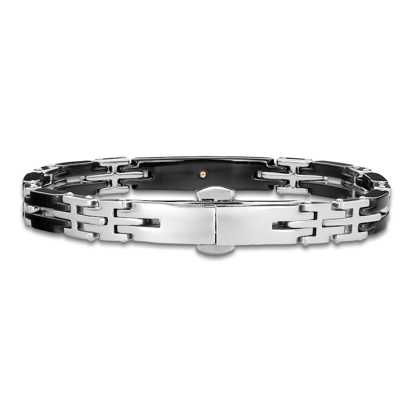 Main Image 3 of Baraka Men's Diamond Link Bracelet 1/20 ct tw Stainless Steel, Black Ceramic & 18K Rose Gold 7.75"