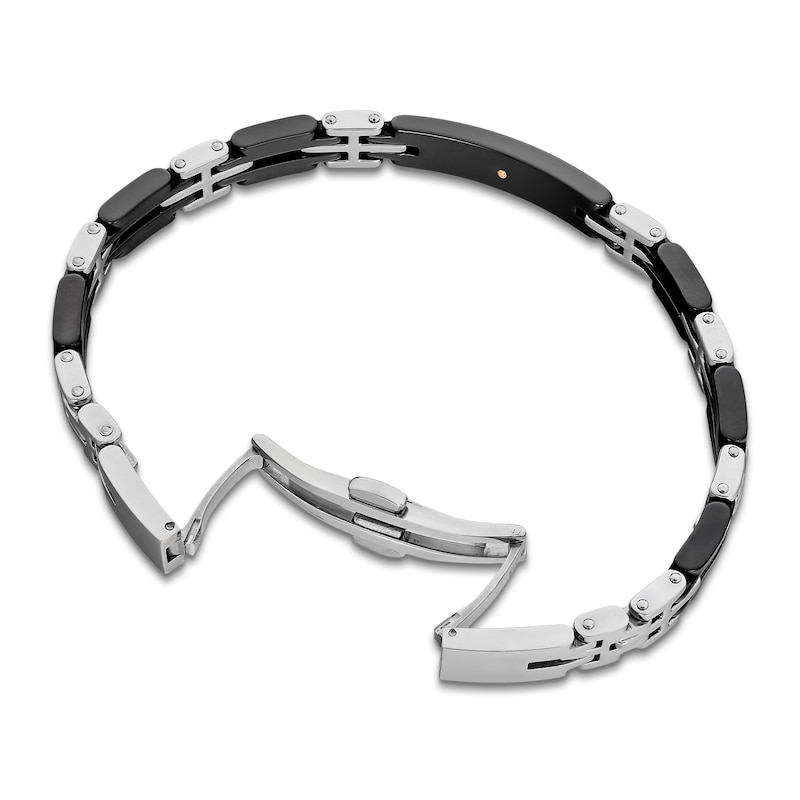 Main Image 4 of Baraka Men's Diamond Link Bracelet 1/20 ct tw Stainless Steel, Black Ceramic & 18K Rose Gold 7.75"