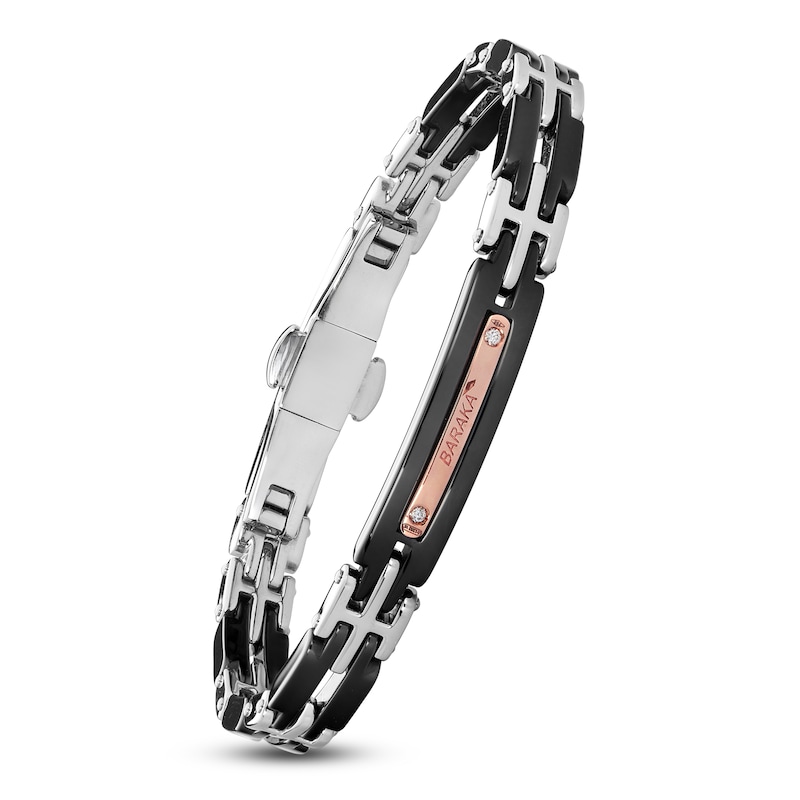 Main Image 5 of Baraka Men's Diamond Link Bracelet 1/20 ct tw Stainless Steel, Black Ceramic & 18K Rose Gold 7.75"