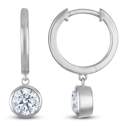 Round-Cut Lab-Grown Diamond Solitaire Dangle Hoop Earrings 1-1/2 ct tw 14K White Gold (SI2/F)