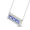 Thumbnail Image 2 of Baguette-Cut Blue Lab-Created Sapphire & White Lab-Created Sapphire Halo Bar Necklace Sterling Silver 18"