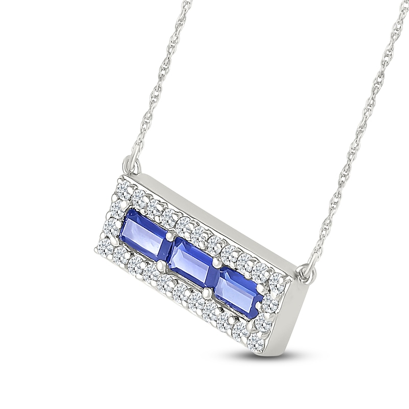 Main Image 2 of Baguette-Cut Blue Lab-Created Sapphire & White Lab-Created Sapphire Halo Bar Necklace Sterling Silver 18"