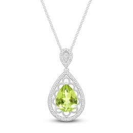 Pear-Shaped Natural Peridot & Diamond Necklace 1/10 ct tw Sterling Silver 18"