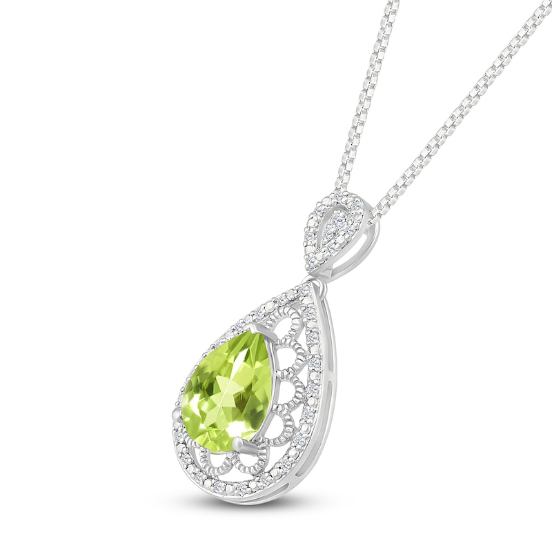 Main Image 2 of Pear-Shaped Natural Peridot & Diamond Necklace 1/10 ct tw Sterling Silver 18"