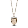 Thumbnail Image 1 of Men's Natural Tiger's Eye & Diamond Saint Christopher Shield Necklace 1/10 ct tw 14K Yellow Gold-Plated Sterling Silver 24"