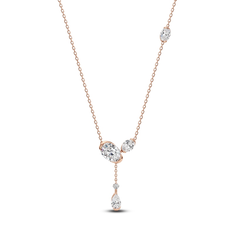 Main Image 1 of J'Lure Oval Step-Cut, Pear Step-Cut & Round-Cut Lab-Grown Diamond Y-Drop Necklace 3-1/3 ct tw 14K Rose Gold 18"