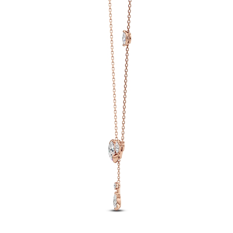 Main Image 2 of J'Lure Oval Step-Cut, Pear Step-Cut & Round-Cut Lab-Grown Diamond Y-Drop Necklace 3-1/3 ct tw 14K Rose Gold 18"