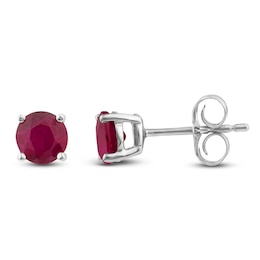 Natural Ruby Solitaire Stud Earrings 10K White Gold