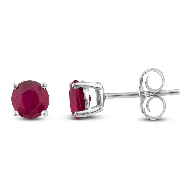 Natural Ruby Solitaire Stud Earrings 10K White Gold