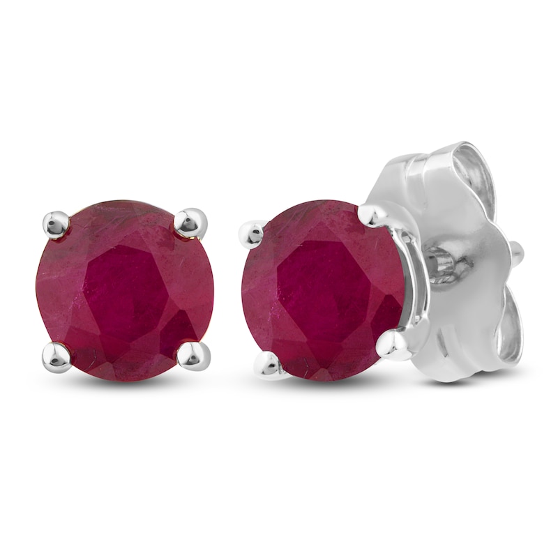 Main Image 2 of Natural Ruby Solitaire Stud Earrings 10K White Gold