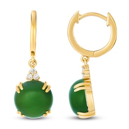 Le Vian Natural Nephrite Jade Dangle Hoop Earrings 1/15 ct tw Diamonds 14K Honey Gold