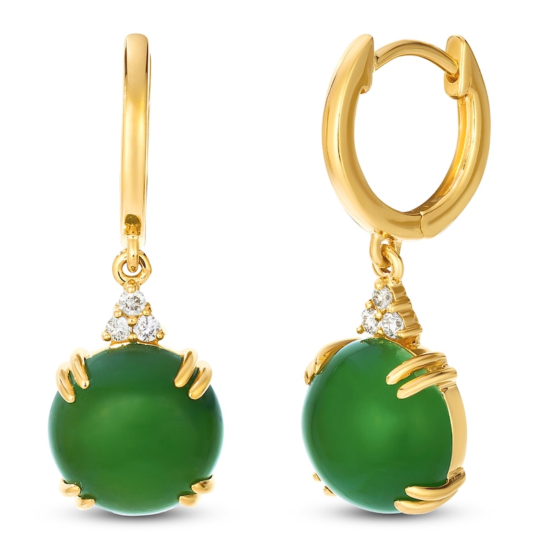Main Image 2 of Le Vian Natural Nephrite Jade Dangle Hoop Earrings 1/15 ct tw Diamonds 14K Honey Gold