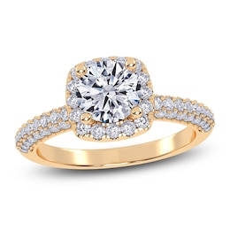 Round-Cut Lab-Grown Diamond Halo Engagement Ring 1-1/4 ct tw 14K Yellow Gold
