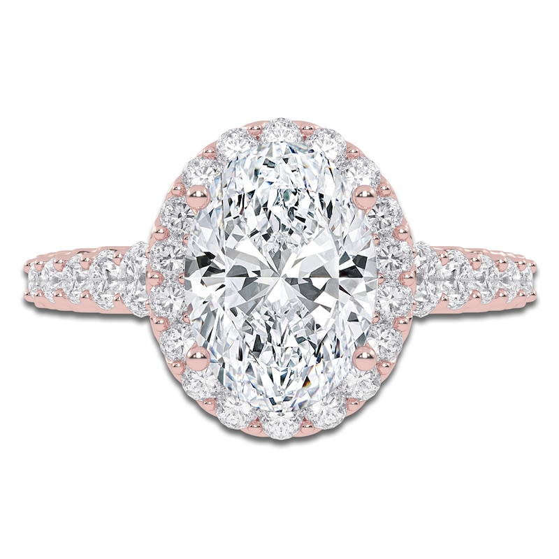 Main Image 3 of Oval-Cut Lab-Grown Diamond Cushion Halo Engagement Ring 2-3/4 ct tw 14K Rose Gold