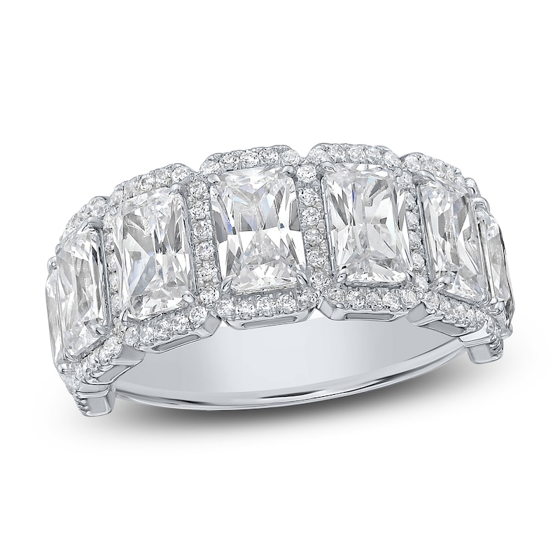 Main Image 1 of Emerald-Cut Lab-Grown Diamond Halo Anniversary Ring 4 ct tw 14K White Gold