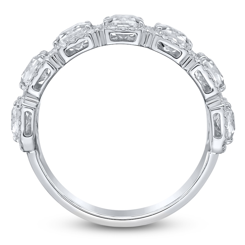Main Image 2 of Emerald-Cut Lab-Grown Diamond Halo Anniversary Ring 4 ct tw 14K White Gold
