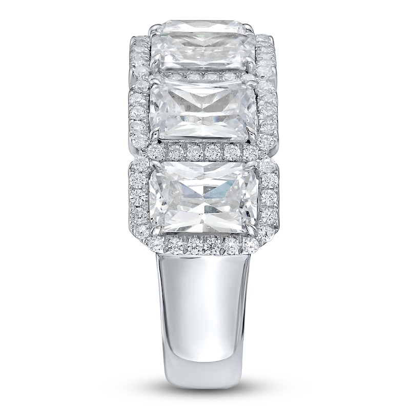 Main Image 3 of Emerald-Cut Lab-Grown Diamond Halo Anniversary Ring 4 ct tw 14K White Gold
