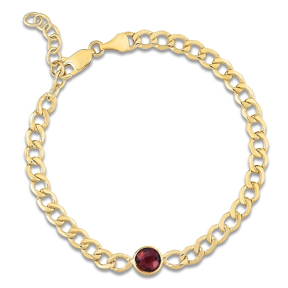 Natural Garnet Bezel-Set Solitaire Chain Bracelet 14K Yellow Gold 7.25"