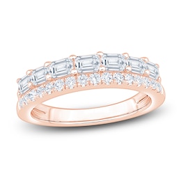 Certified Round & Emerald-Cut Diamond Two-Row Anniversary Ring 1-1/5 ct tw 14K Rose Gold