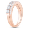 Thumbnail Image 2 of Certified Round & Emerald-Cut Diamond Two-Row Anniversary Ring 1-1/5 ct tw 14K Rose Gold