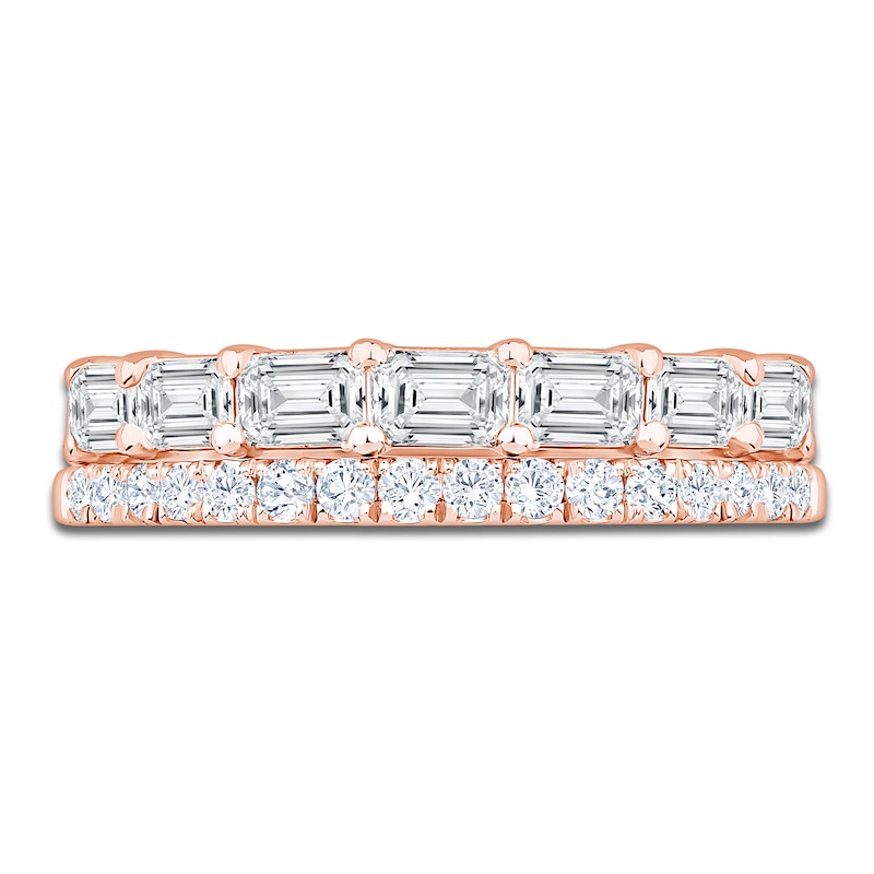 Main Image 3 of Certified Round & Emerald-Cut Diamond Two-Row Anniversary Ring 1-1/5 ct tw 14K Rose Gold