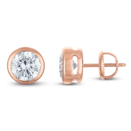 Round-Cut Lab-Grown Diamond Bezel-Set Solitaire Stud Earrings 2 ct tw 18K Rose Gold (VS2/F)
