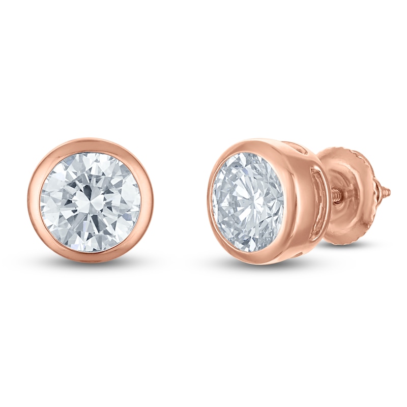Main Image 2 of Round-Cut Lab-Grown Diamond Bezel-Set Solitaire Stud Earrings 2 ct tw 18K Rose Gold (VS2/F)