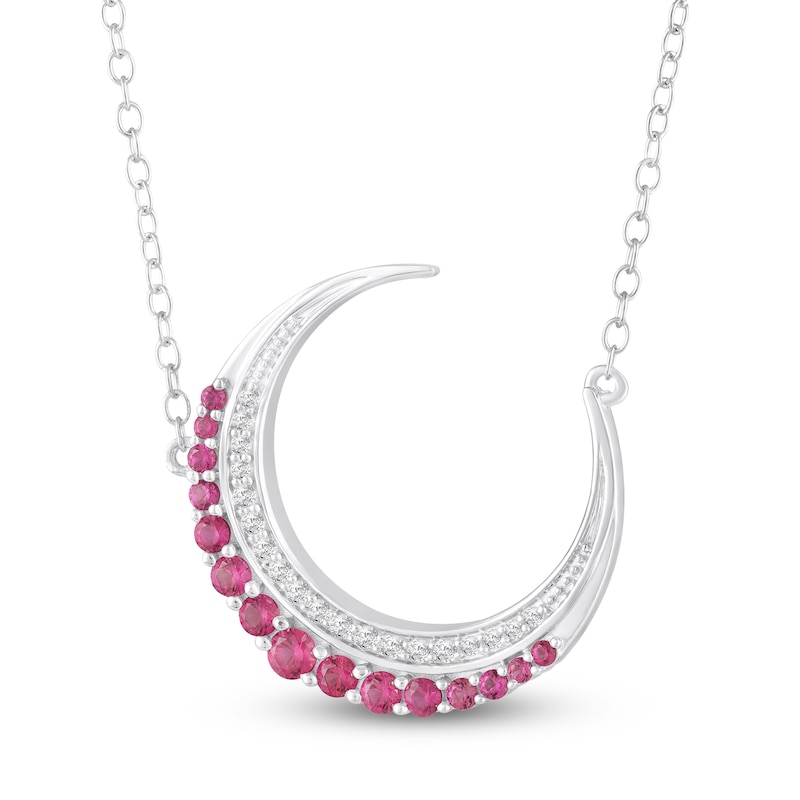 Main Image 2 of Lab-Created Ruby & White Lab-Created Sapphire Crescent Moon Necklace Sterling Silver 18"