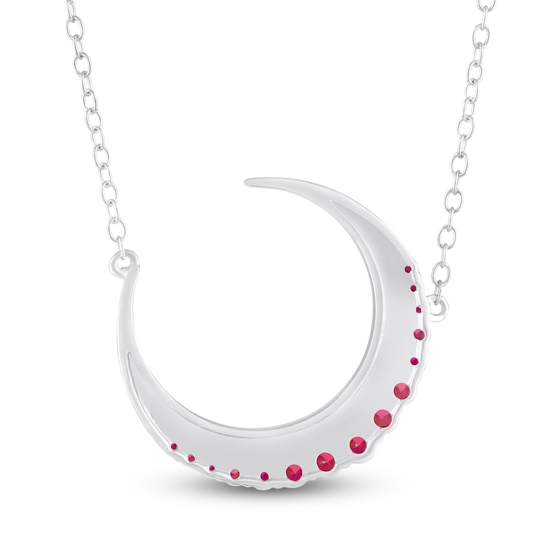 Main Image 3 of Lab-Created Ruby & White Lab-Created Sapphire Crescent Moon Necklace Sterling Silver 18"