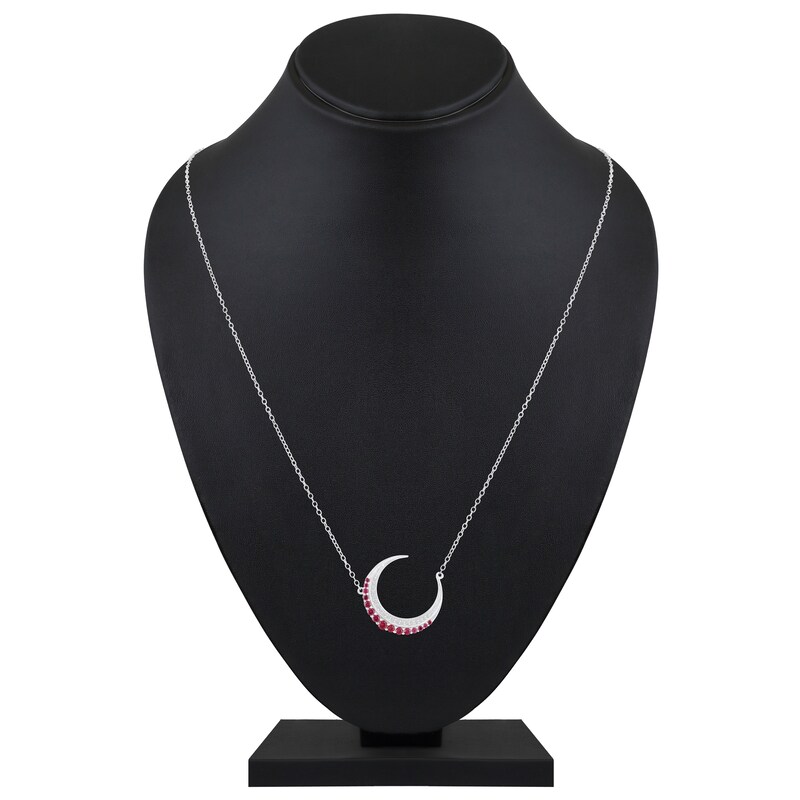 Main Image 5 of Lab-Created Ruby & White Lab-Created Sapphire Crescent Moon Necklace Sterling Silver 18"
