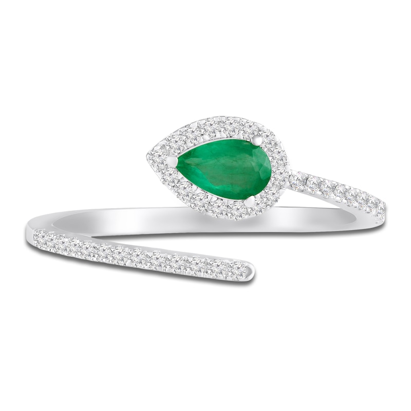 Main Image 3 of Pear-Shaped Natural Emerald & Diamond Halo Deconstructed Ring 1/6 ct tw 10K White Gold