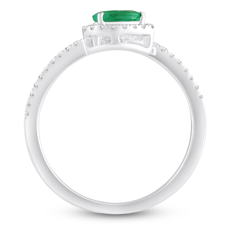 Main Image 4 of Pear-Shaped Natural Emerald & Diamond Halo Deconstructed Ring 1/6 ct tw 10K White Gold