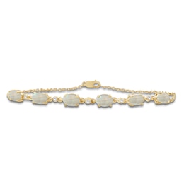 Oval-Cut Natural Opal & Diamond Bracelet 1/20 ct tw 10K Yellow Gold 7.5"