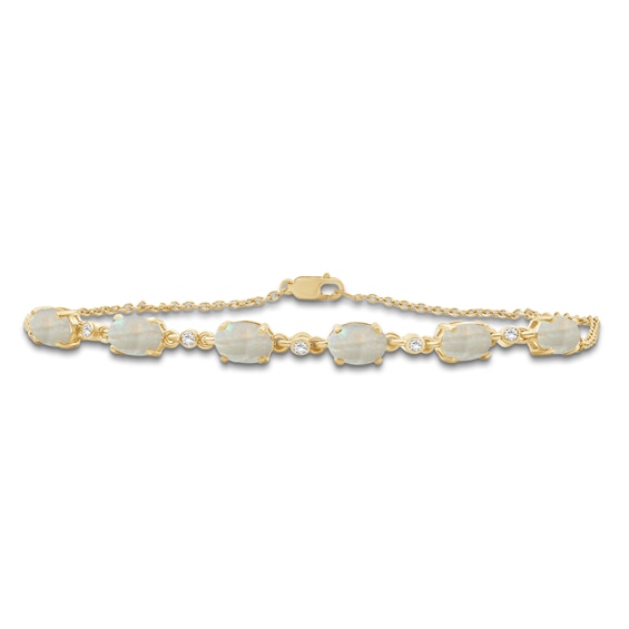 Oval-Cut Natural Opal & Diamond Bracelet 1/20 ct tw 10K Yellow Gold 7.5"