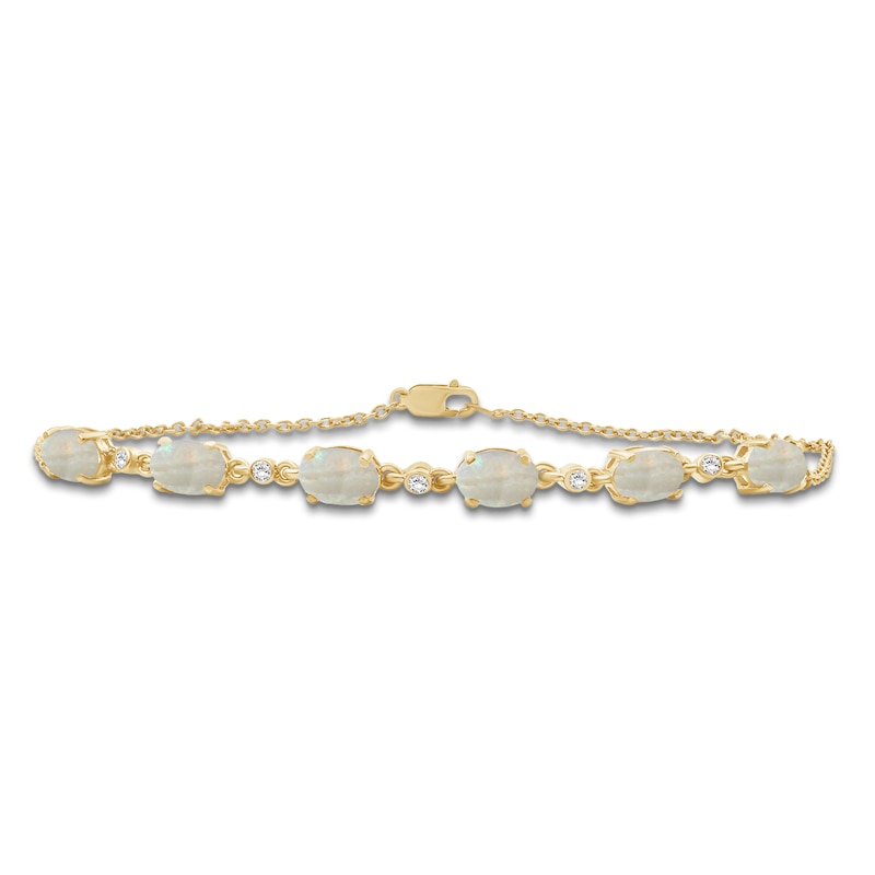 Main Image 1 of Oval-Cut Natural Opal & Diamond Bracelet 1/20 ct tw 10K Yellow Gold 7.5"
