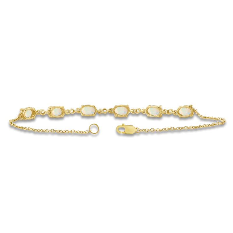 Main Image 2 of Oval-Cut Natural Opal & Diamond Bracelet 1/20 ct tw 10K Yellow Gold 7.5"