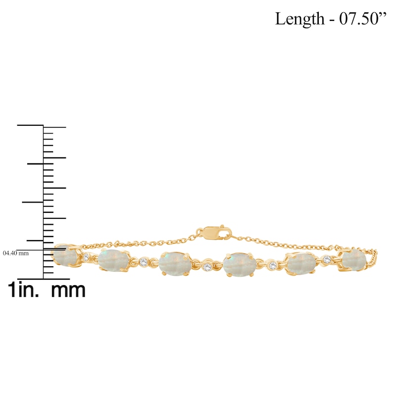 Main Image 3 of Oval-Cut Natural Opal & Diamond Bracelet 1/20 ct tw 10K Yellow Gold 7.5"