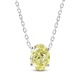 Oval-Cut Yellow Lab-Grown Diamond Solitaire Necklace 1 ct tw 14K White Gold 18"