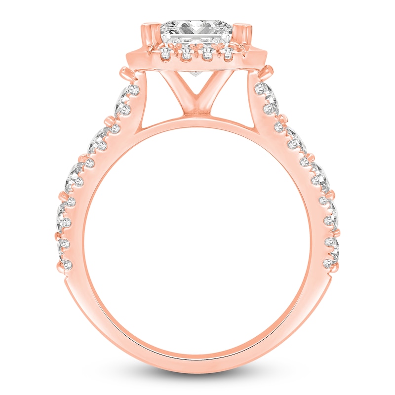 Main Image 2 of Radiant-Cut Lab-Grown Diamond Halo Engagement Ring 4-1/2 ct tw 14K Rose Gold