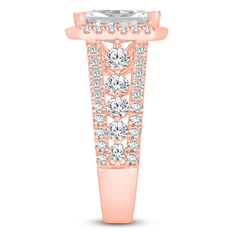 Main Image 3 of Radiant-Cut Lab-Grown Diamond Halo Engagement Ring 4-1/2 ct tw 14K Rose Gold