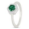 Thumbnail Image 2 of Hexagon-Cut Lab-Created Emerald & White Lab-Created Sapphire Halo Ring Sterling Silver