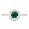 Thumbnail Image 3 of Hexagon-Cut Lab-Created Emerald & White Lab-Created Sapphire Halo Ring Sterling Silver