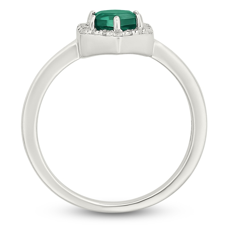Main Image 4 of Hexagon-Cut Lab-Created Emerald & White Lab-Created Sapphire Halo Ring Sterling Silver