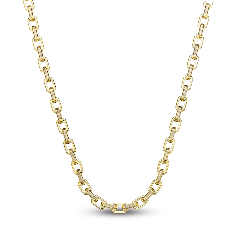 Main Image 1 of Men's White Lab-Created Sapphire Link Necklace Yellow Ion-Plated Stainless Steel 24"