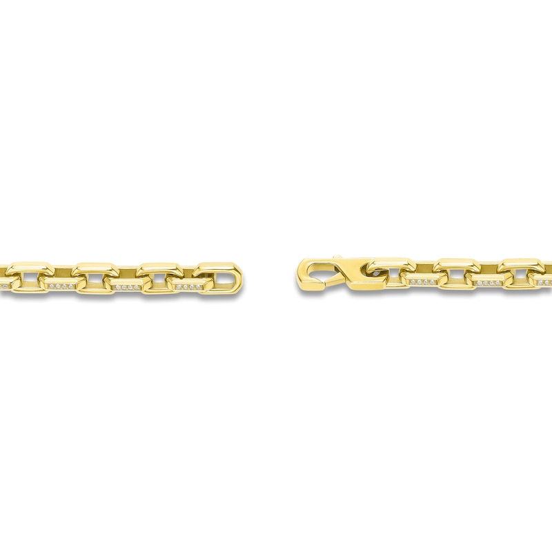 Main Image 3 of Men's White Lab-Created Sapphire Link Necklace Yellow Ion-Plated Stainless Steel 24"