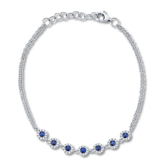 Shy Creation Sapphire Adjustable Bracelet 1/5 cttw Diamonds 14K White Gold SC55005033