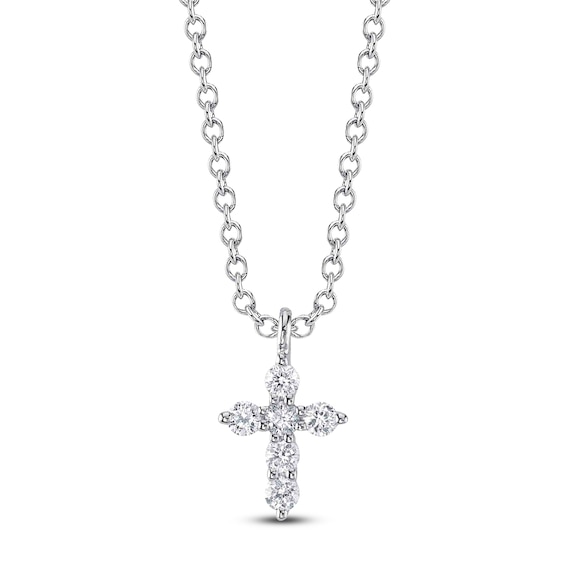 Shy Creation Diamond Cross Necklace 1/10 ct tw 14K White Gold 18" SC55026657